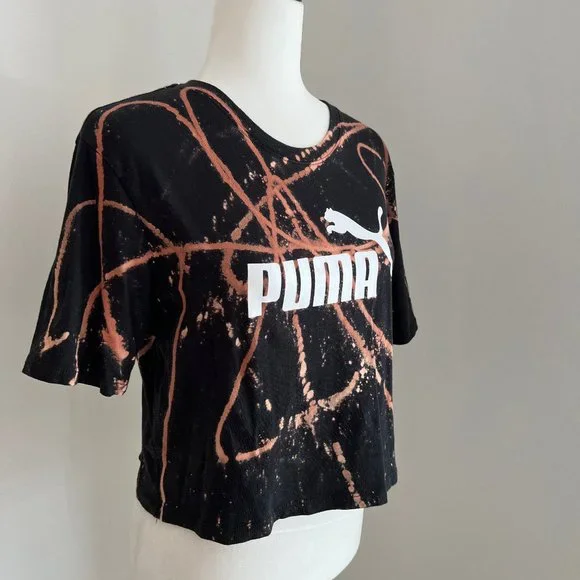 ✨Upcycled | Puma | Cropped T Shirt | Small | Black - Picture 3 of 12